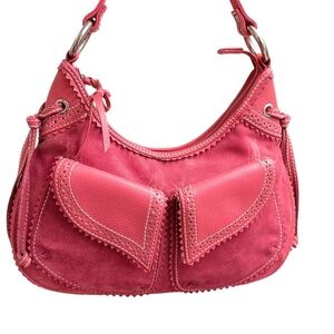 Isabella fiore pink suede leather eyelet hobo bag